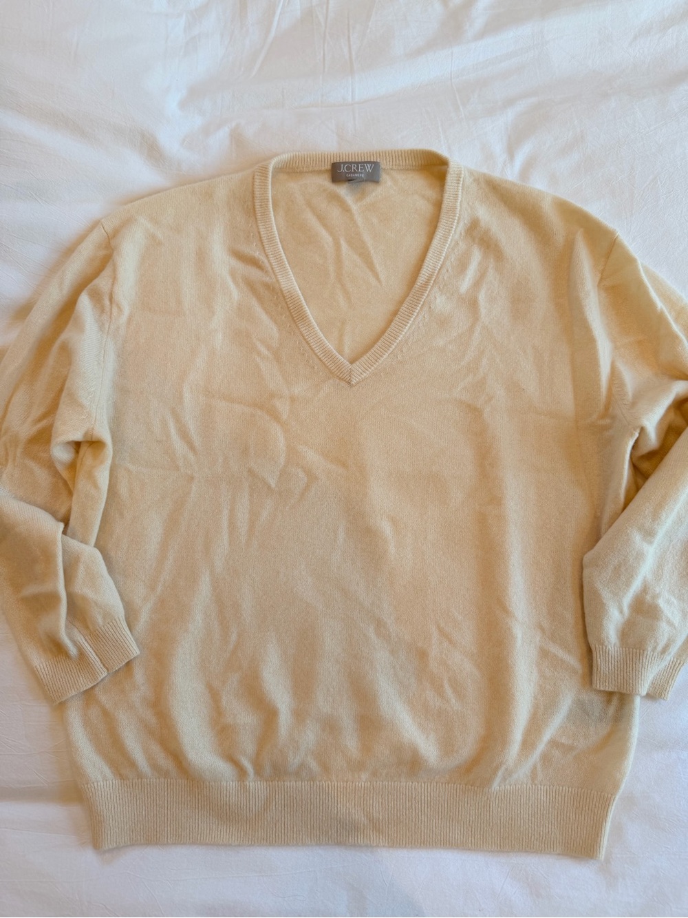 J. Crew Women’s V-Neck Cashmere Sweater in Light Beige